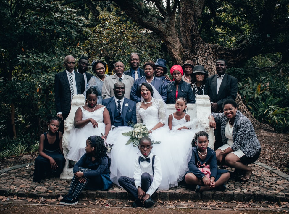 Family portrait with a newlywed couple